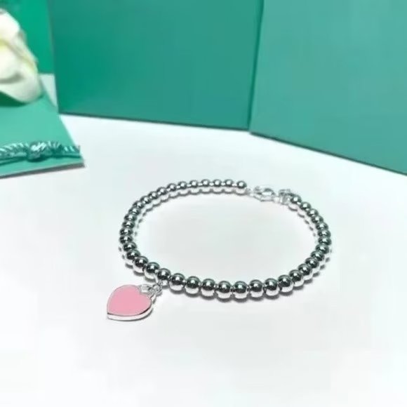 genuine AUTHENTIC Tiffany Co. Pink Heart Enamel Bracelet S925